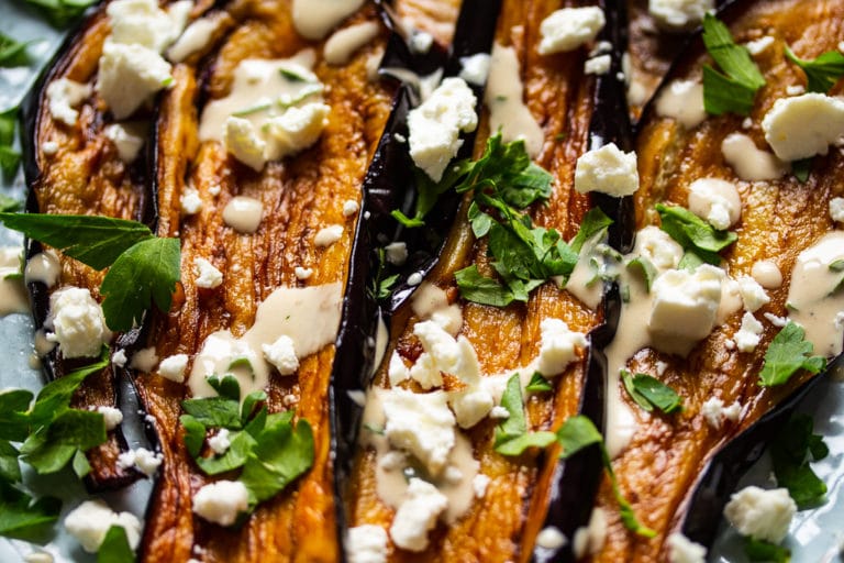 Aubergine au tahini et à la feta