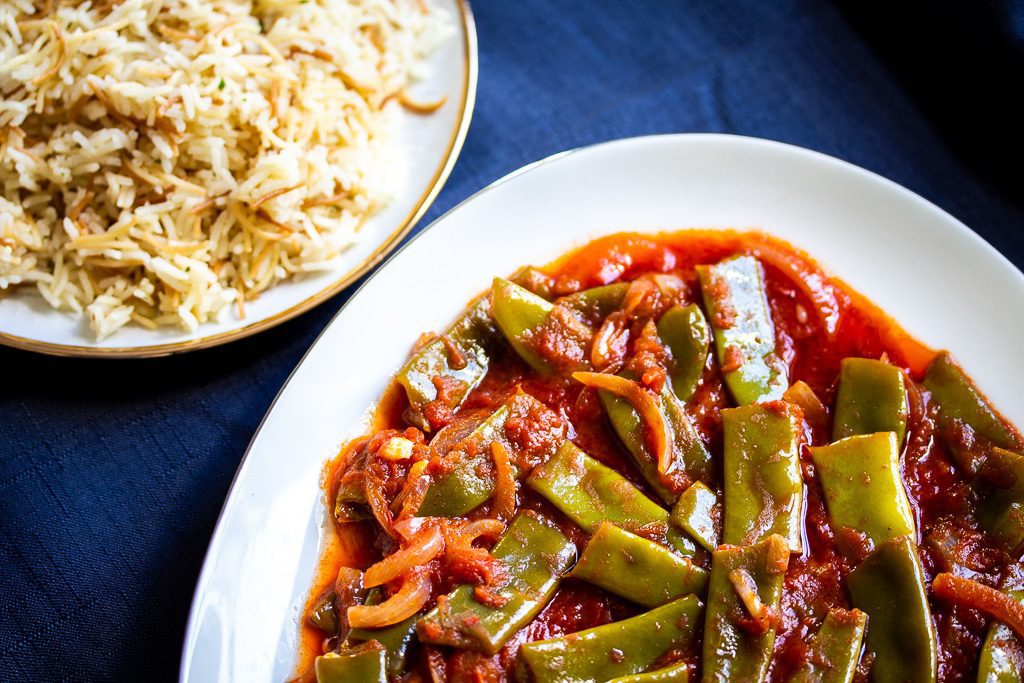 Runner beans in tomato sauce Lubjeh