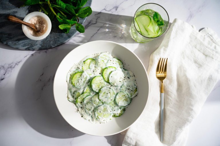 Cucumber salad with yoghurt and mint – wonderfully fresh & creamy