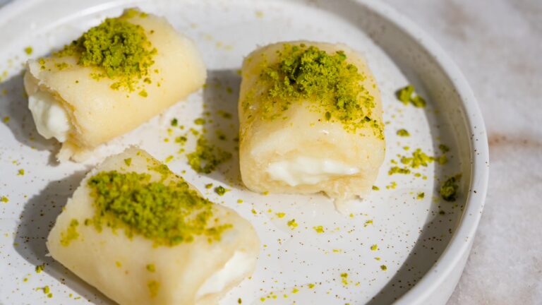 Halawet el jibn served on a small plate.